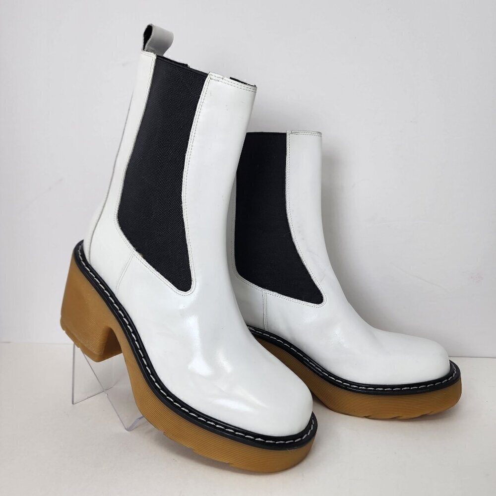 Marc Fischer Fredy White Leather Sole Lug Boots Women's 10